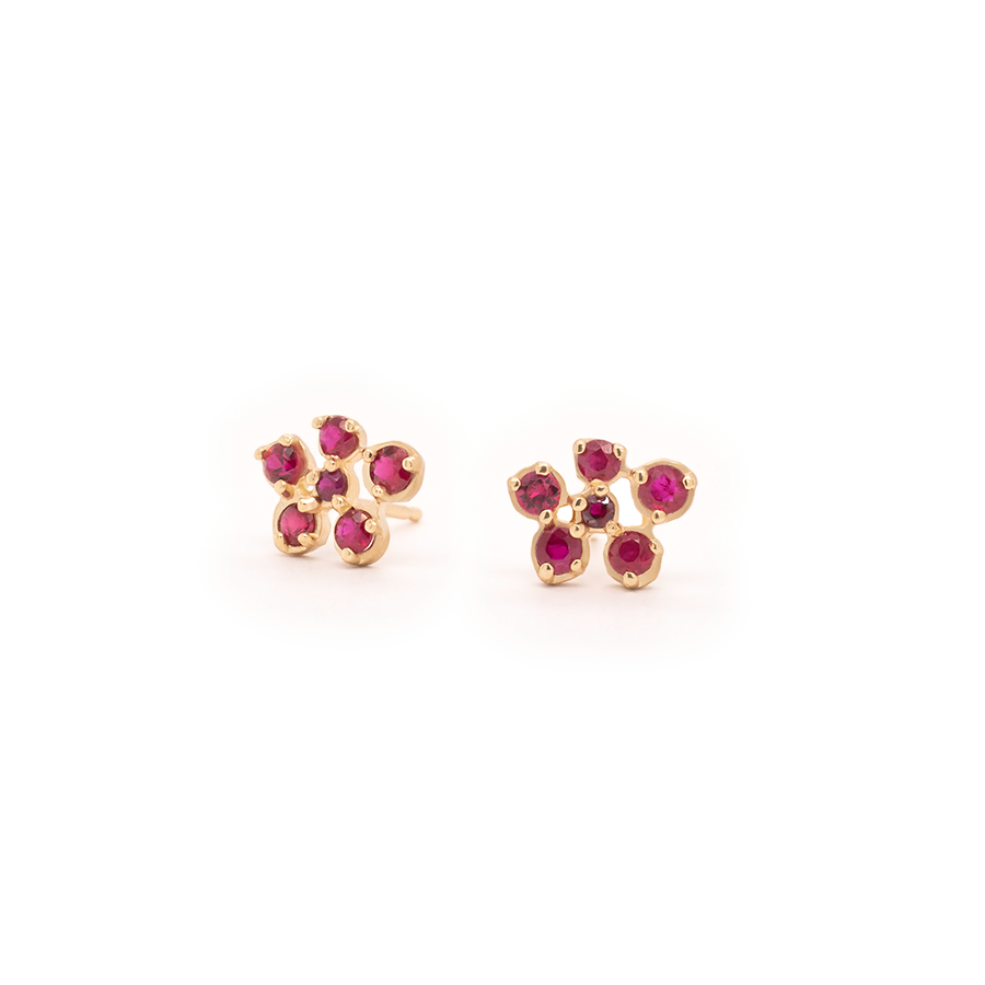 Small Flower Cluster Red Ruby Stud Earrings Anne Sportun Fine