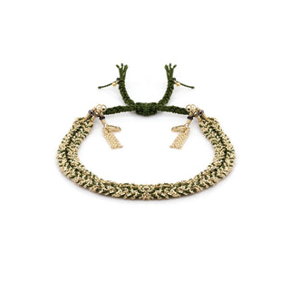 N° 183 Khaki Silk & Chain Braided Bracelet