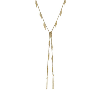 N° 650 Lariat Braided Grey Chain Gold Fringe Necklace