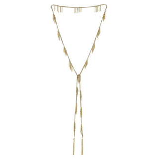 N° 650 Lariat Braided Grey Chain Gold Fringe Necklace