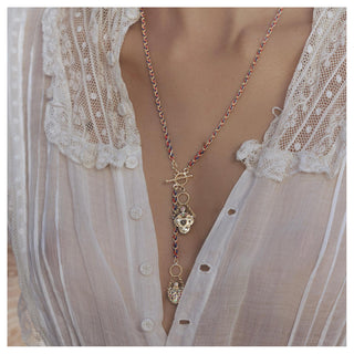N° 837 Clover & Heart Lariat Braided Gold Chain Necklace