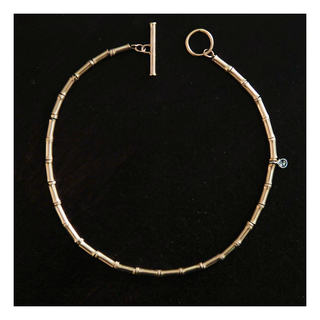 14k Gold Flared Bead Bracelet with Diamond Charm