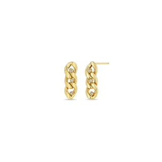 Large Curb Chain Drop Earrings W/ Diamonds | 14k