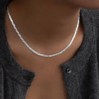 Silver Braided Herringbone Necklace