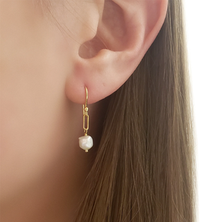 Pearl Nugget Paper Clip Earrings