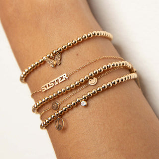 Small Gold Bead Bracelet With Midi Bitty Butterfly | 14K