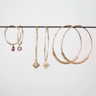 14k Hoops with Square Diamond Charms
