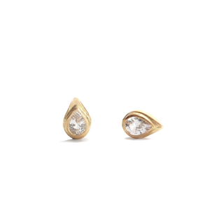 14k White Sapphire Pear Stud Earrings