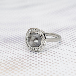 One of a Kind Salt + Pepper Diamond Halo Ring - Anne Sportun Fine Jewellery