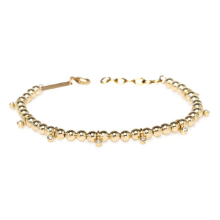Gold Bead Bracelet With Dangling Diamond Bezels | 14k