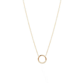 Small Thick Circle Necklace With 10 White Pave Diamonds | 14k
