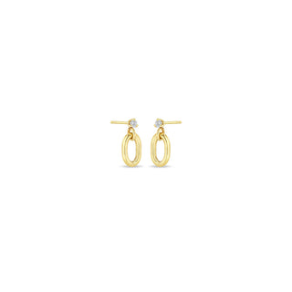 Prong Diamond With Single Xxl Square Oval Link Earrings | 14k