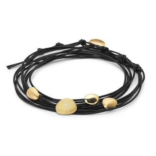 Black Linen Cord Four Petal Diamond Bracelet - Anne Sportun Fine Jewellery
