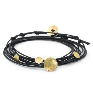 Black Linen Cord Four Hammered Disc Bracelet - Anne Sportun Fine Jewellery