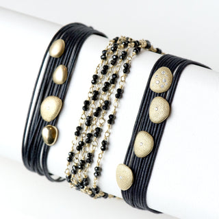 Black Linen Cord Varying Diamond Petal Bracelet - Anne Sportun Fine Jewellery