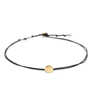 Black Linen Cord Gold Disc Choker Necklace - Anne Sportun Fine Jewellery