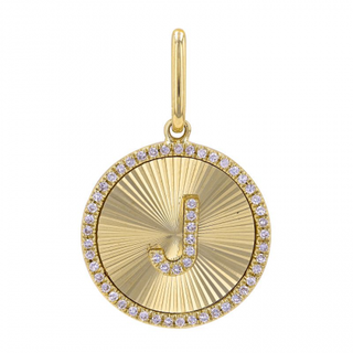 FLUTED GOLD AND DIAMOND INITIAL MEDALLION NECKLACE