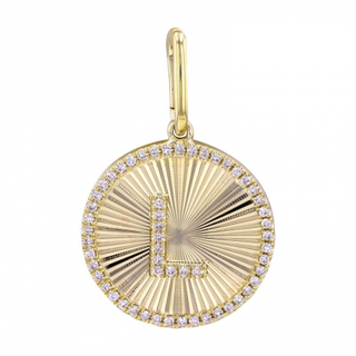 FLUTED GOLD & DIAMOND INITIAL MEDALLION CHARM