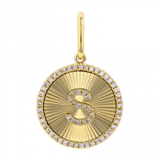 FLUTED GOLD AND DIAMOND INITIAL MEDALLION NECKLACE