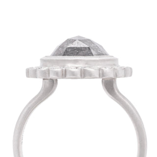 Custom Oval Black Diamond Scalloped Halo Platinum Ring