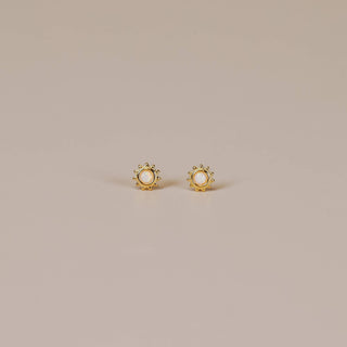 Sun Stud White Synthetic Opal Earrings | Gold Vermeil