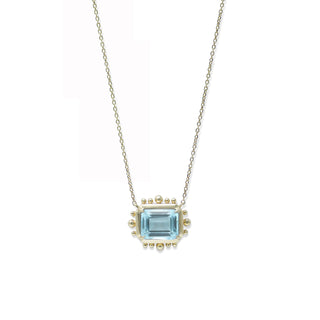 Blue Topaz Dew Drop Carré Marine Pendant Necklace