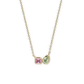 Pink & Green Sapphire Toi et Moi Necklace