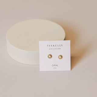 Sun Stud White Synthetic Opal Earrings | Gold Vermeil