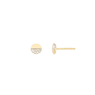 Half Pavé Disc Stud Earrings
