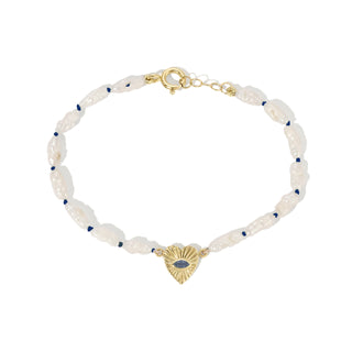 Heshi Pearl Bracelet with Sapphire Heart