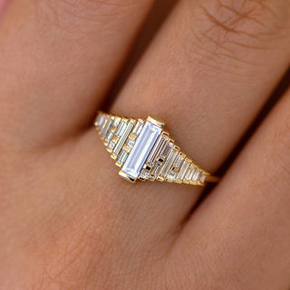 Tapered Baguette Diamond Ring with Gold Bar Details