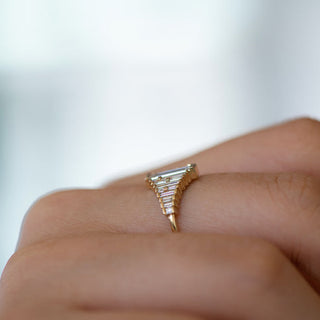 Tapered Baguette Diamond Ring with Gold Bar Details