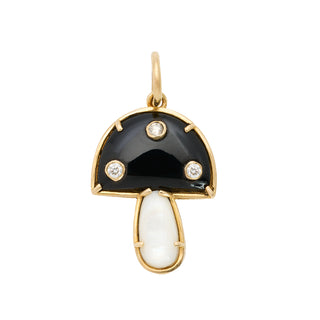 Mushroom Charm I Onyx & Pearl