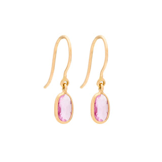 Pink Oval Sapphire Drop Hook Earrings - 14k