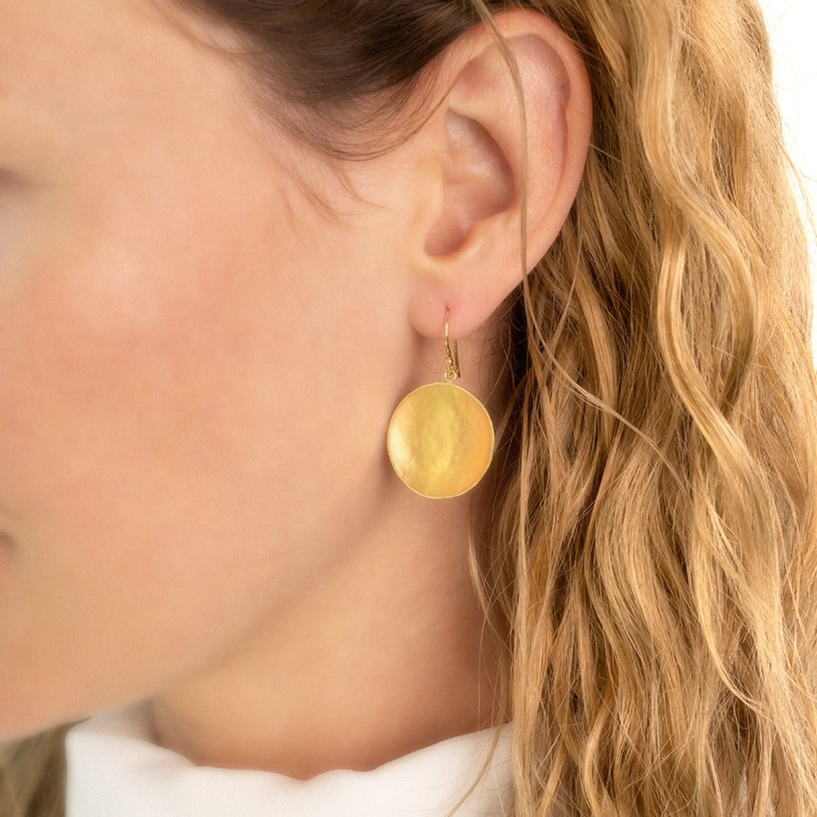 Large Hammered Disc Hook Earrings Anne Sportun Fine Jewellery
