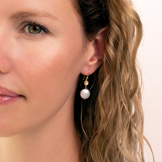 Coin Pearl Hammered Disc Drop Earring