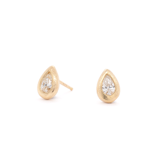'Boulder' Bezel Pear Diamond Stud Earrings