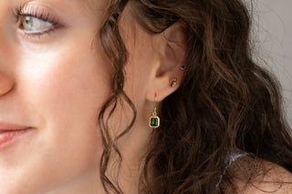 'Boulder' Bezel Emerald Cut Gemstone Drop Earrings