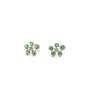 Small Flower Cluster Green Emerald Stud Earrings