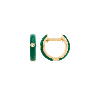 Green Enamel & Diamond Hoops