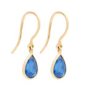 Blue Pear Sapphire Drop Hook Earrings - 14k