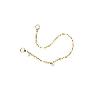 14k Gold Flared Bead Bracelet with Diamond Charm