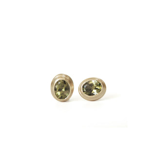 Oval Olive Green Tourmaline Bezel Studs