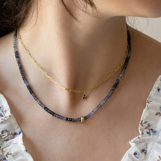 Tiny Sapphire Trio Paper Clip Necklace