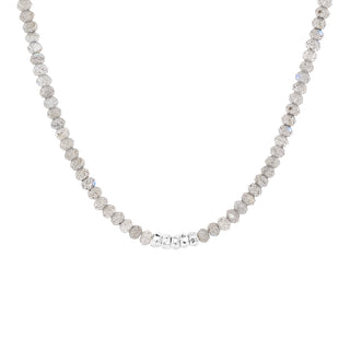 Center 5 Hammered Bead Natural Gemstone Necklace