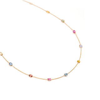 Rainbow Sapphire Station Necklace - 14k