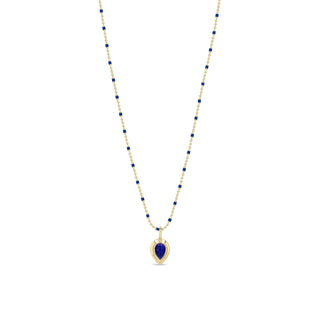 Pear Lapis Bezel Pendant on Enamel Tube Bar Chain | 14k