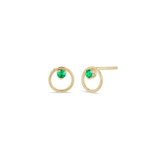 Small Circle Prong Emerald Stud Earrings | 14k