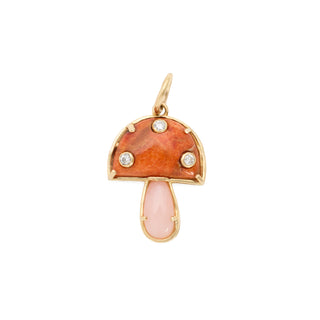 Mushroom Charm I Coral & Diamond