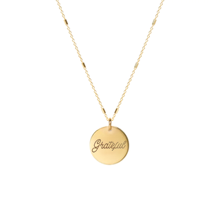 'Grateful' Charm on Bar & Cable Chain I 14k